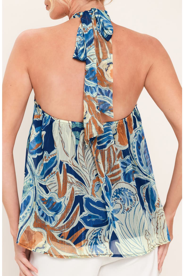 Print Halter Top, Alternate, color, NAVY BROWN