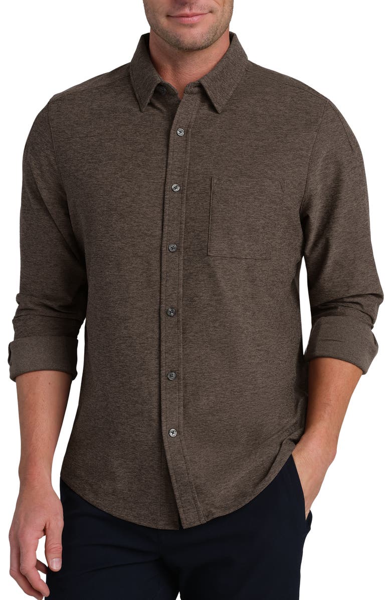 Rhone WFH Knit Button-Up Shirt, Main, color, Cafe Noir Heather
