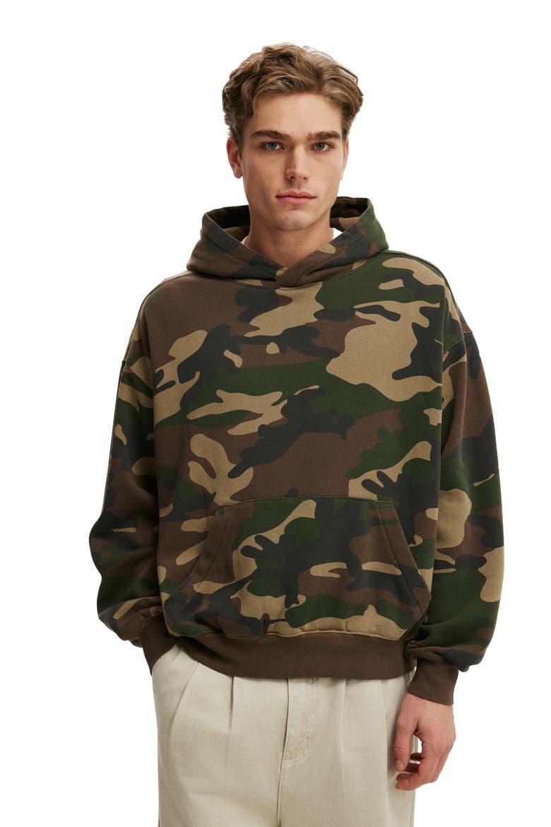 Men's Box Fit Hoodie, Main, color, Forest Camo Wash