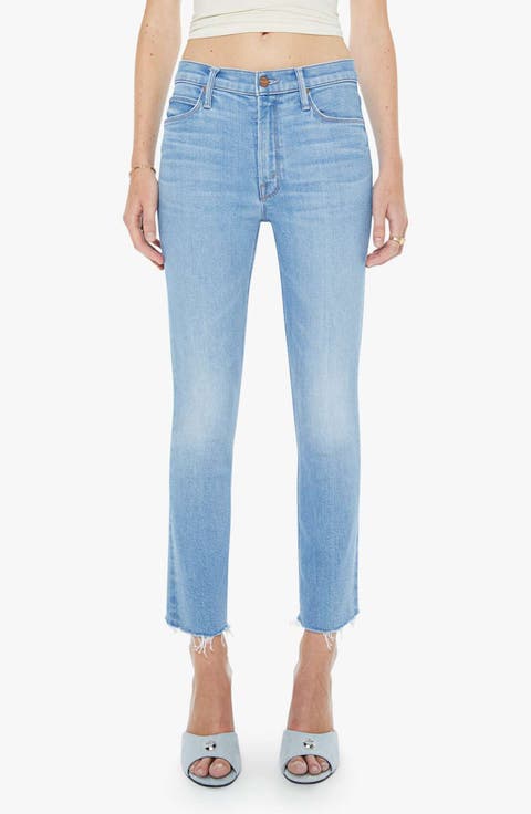 The Dazzler Raw Hem Mid Rise Crop Slim Straight Leg Jeans (Satisfy Your Cravings)