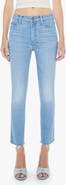 MOTHER The Dazzler Raw Hem Mid Rise Crop Slim Straight Leg Jeans