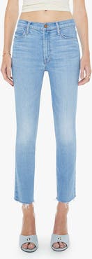 MOTHER The Dazzler Raw Hem Mid Rise Crop Slim Straight Leg Jeans