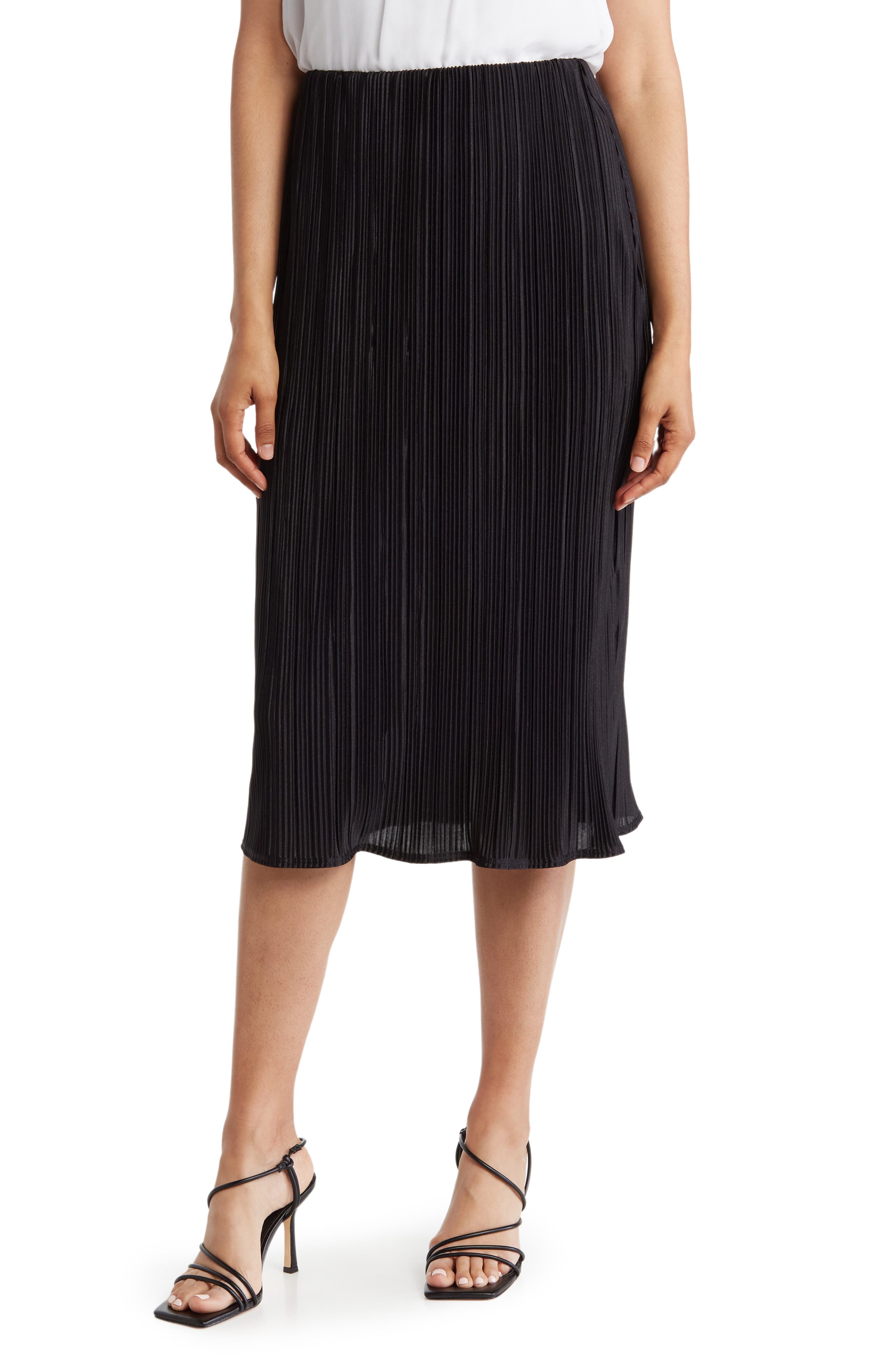 Renee C Solid Plissé Midi Skirt