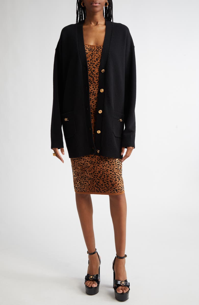 Versace Medusa Detail Wool & Cashmere Cardigan, Alternate, color, 