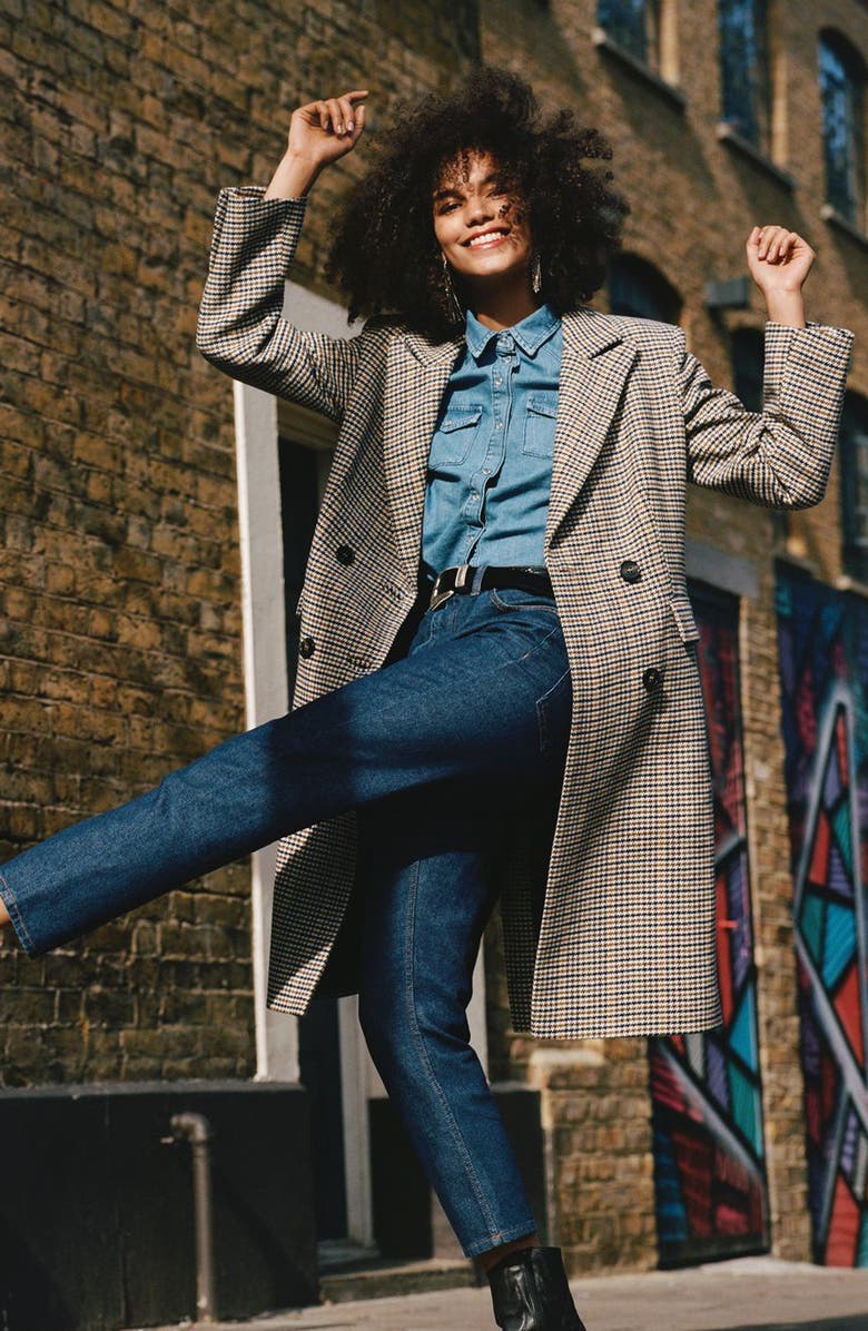 Topshop Bonded Check Coat, Alternate, color,