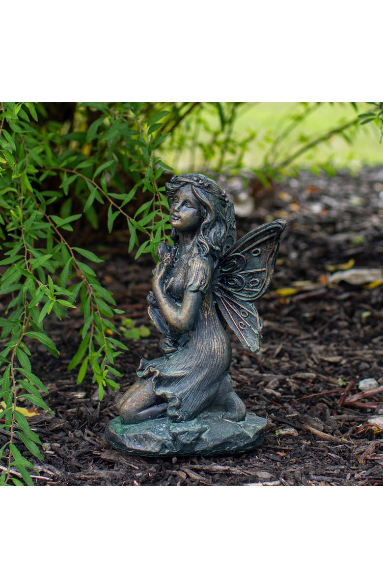 Northlight Set of 2 Bronze Kneeling Fairies With Flowers and a Butterfly Outdoor Garden Statues - 7", Alternate, color, Bronze