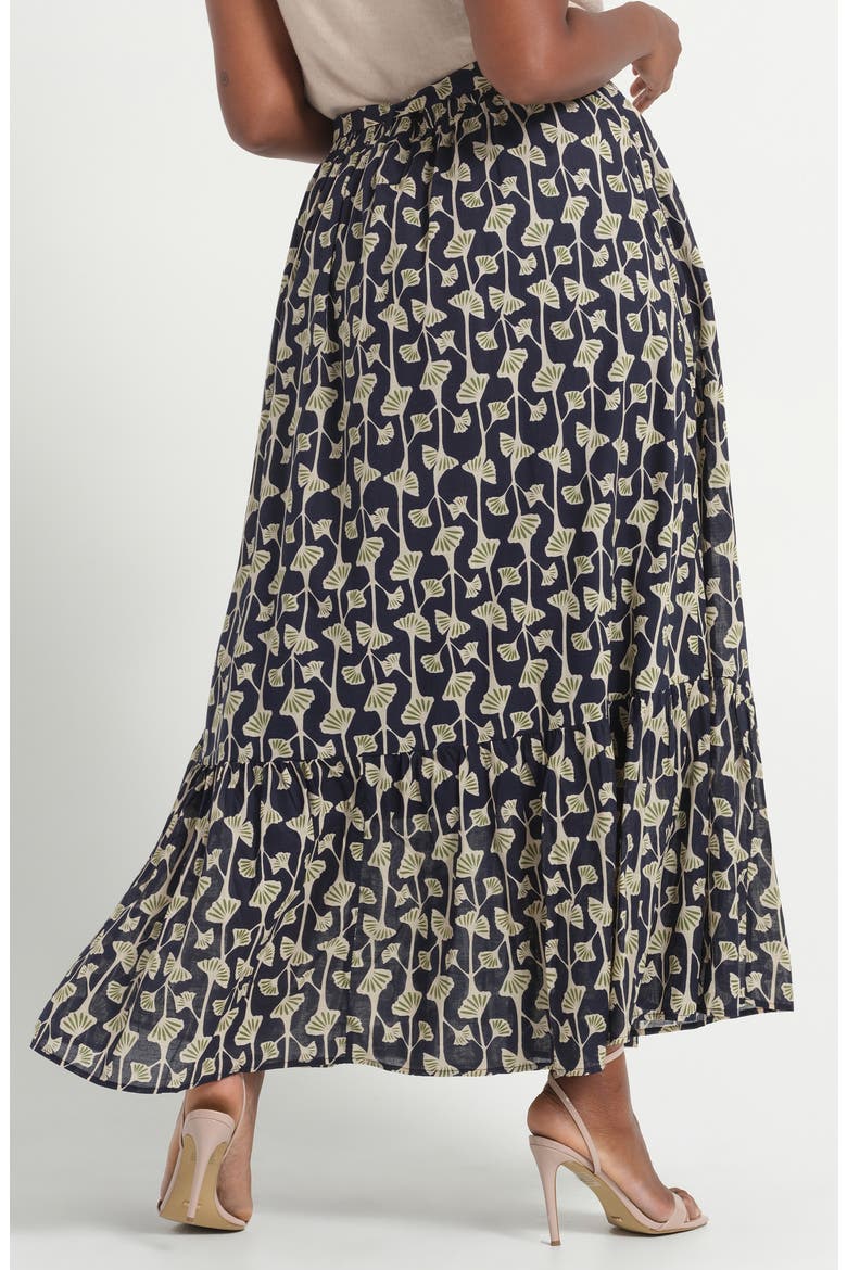 Sea Lily Belted Tiered Cotton Maxi Skirt, Alternate, color, NAVY/ FERN