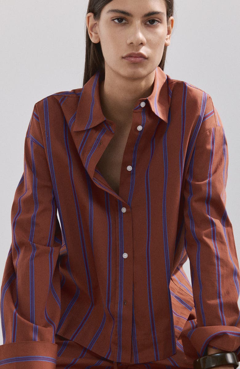 MANGO Stripe Cotton Shirt, Alternate, color, Russet