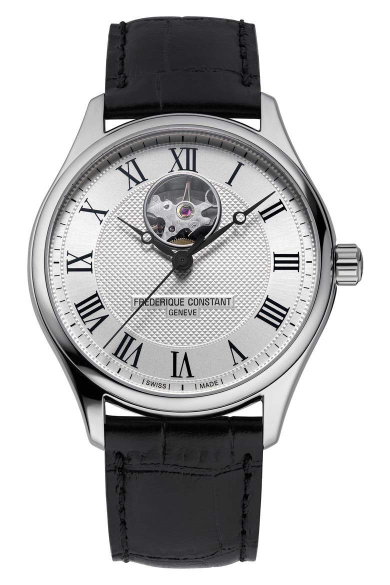 Classics Heartbeat Automatic Leather Strap Watch, 40mm, Main, color, SILVER-TONE