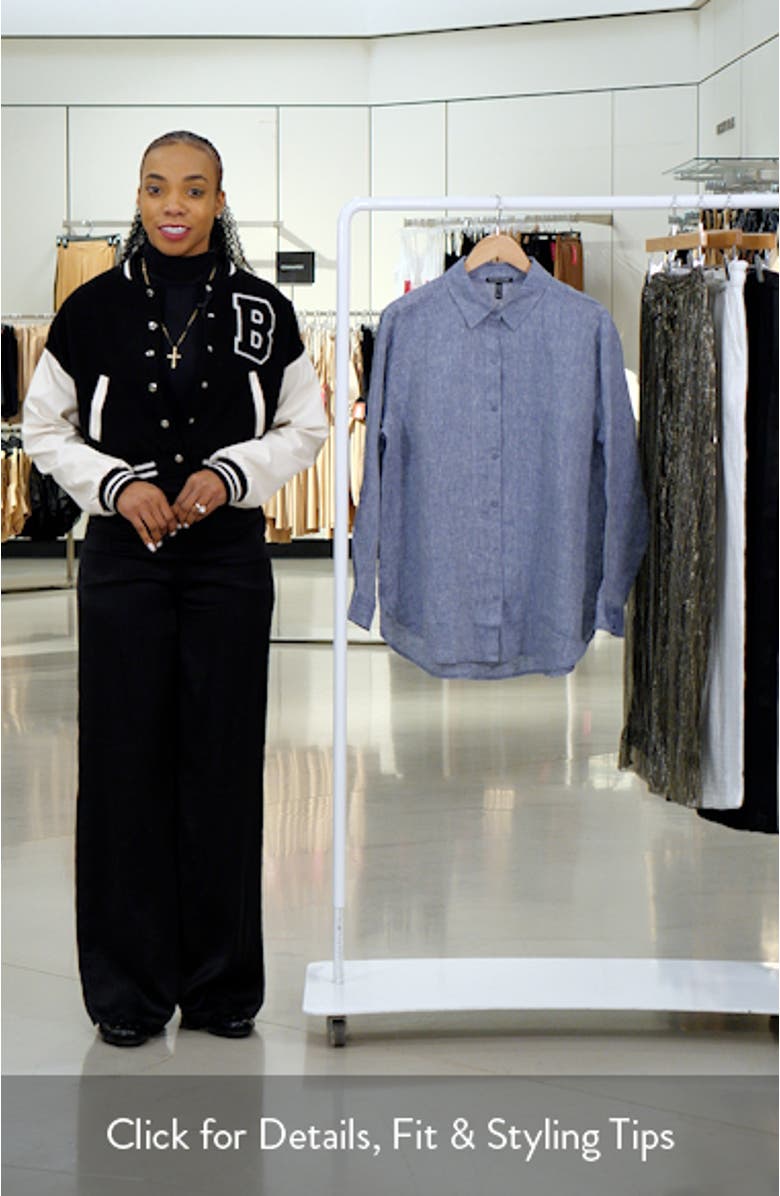 Classic Longline Organic Linen Chambray Button-Up Shirt, sales video thumbnail