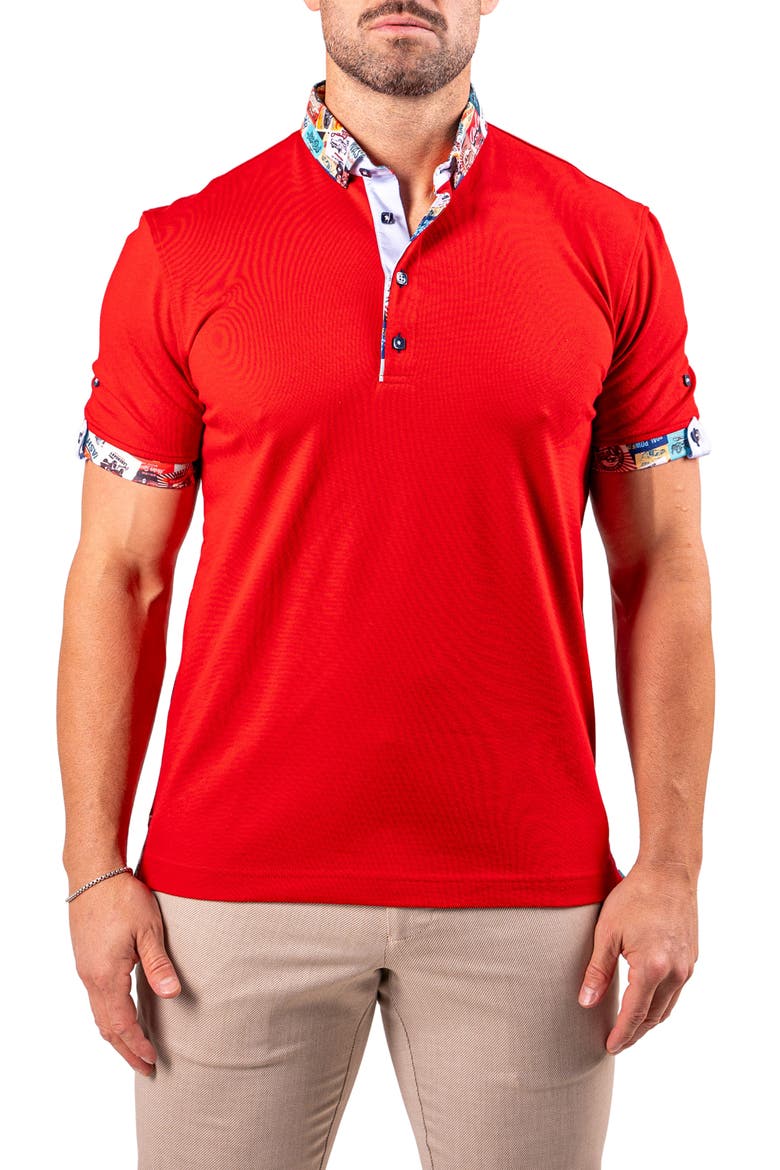 Collarsolidscarlet Red Button-Down Polo, Main, color, RED