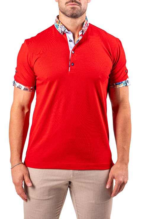 Collarsolidscarlet Red Button-Down Polo