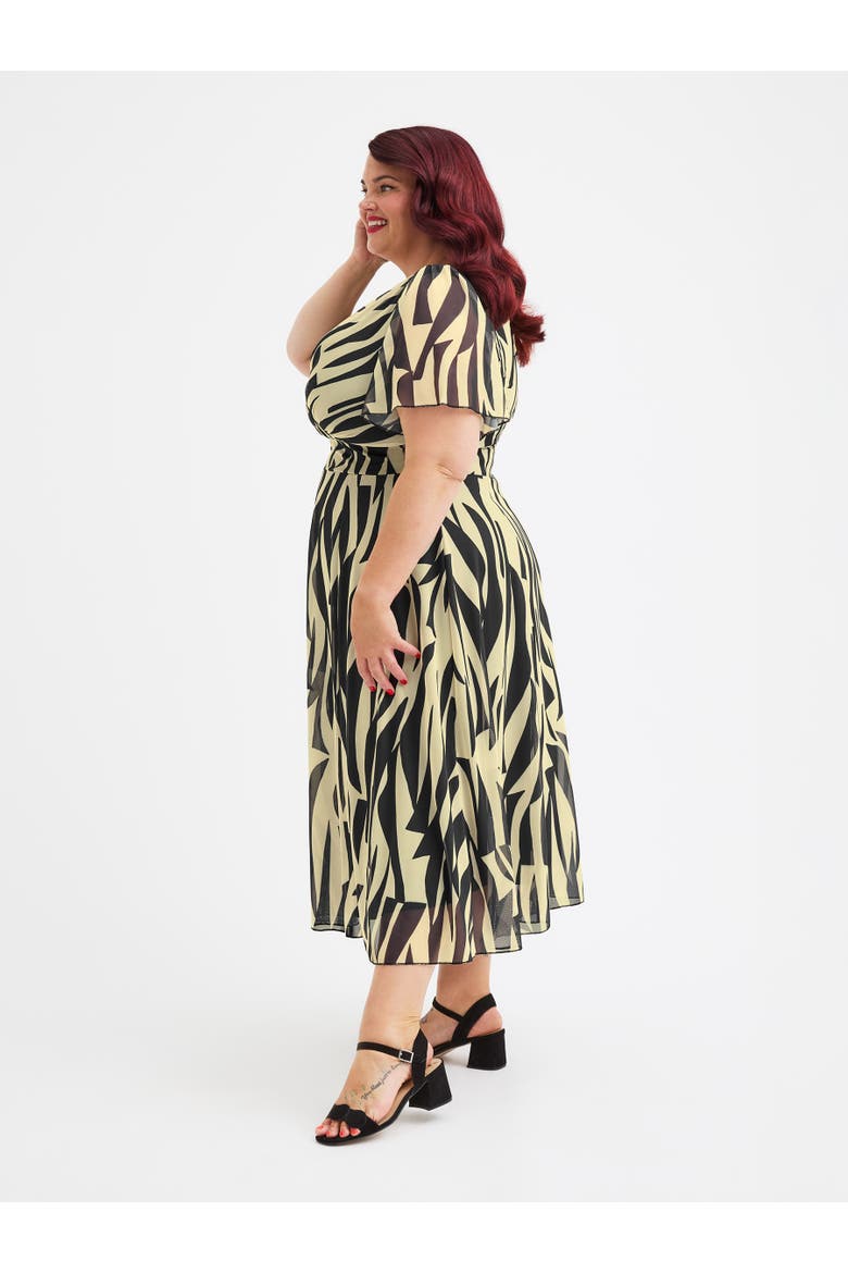 Victoria Printed Angel Sleeve Midi Dress, Alternate, color, Black Ivory