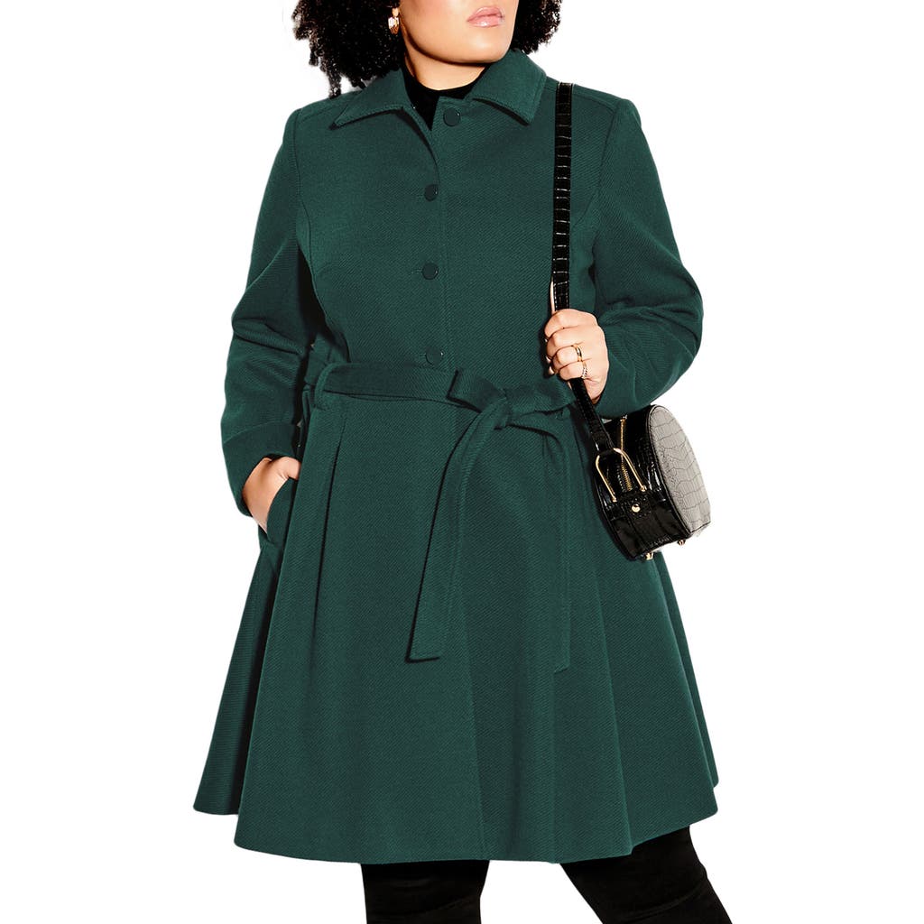 City Chic Rosemary Faux Fur Collar Coat In Green