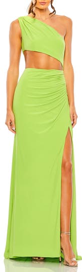 Cut Out One Shoulder Ruched Back Gown