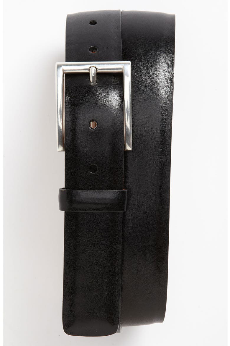 'Cicero' Calfskin Belt, Main, color, BLACK