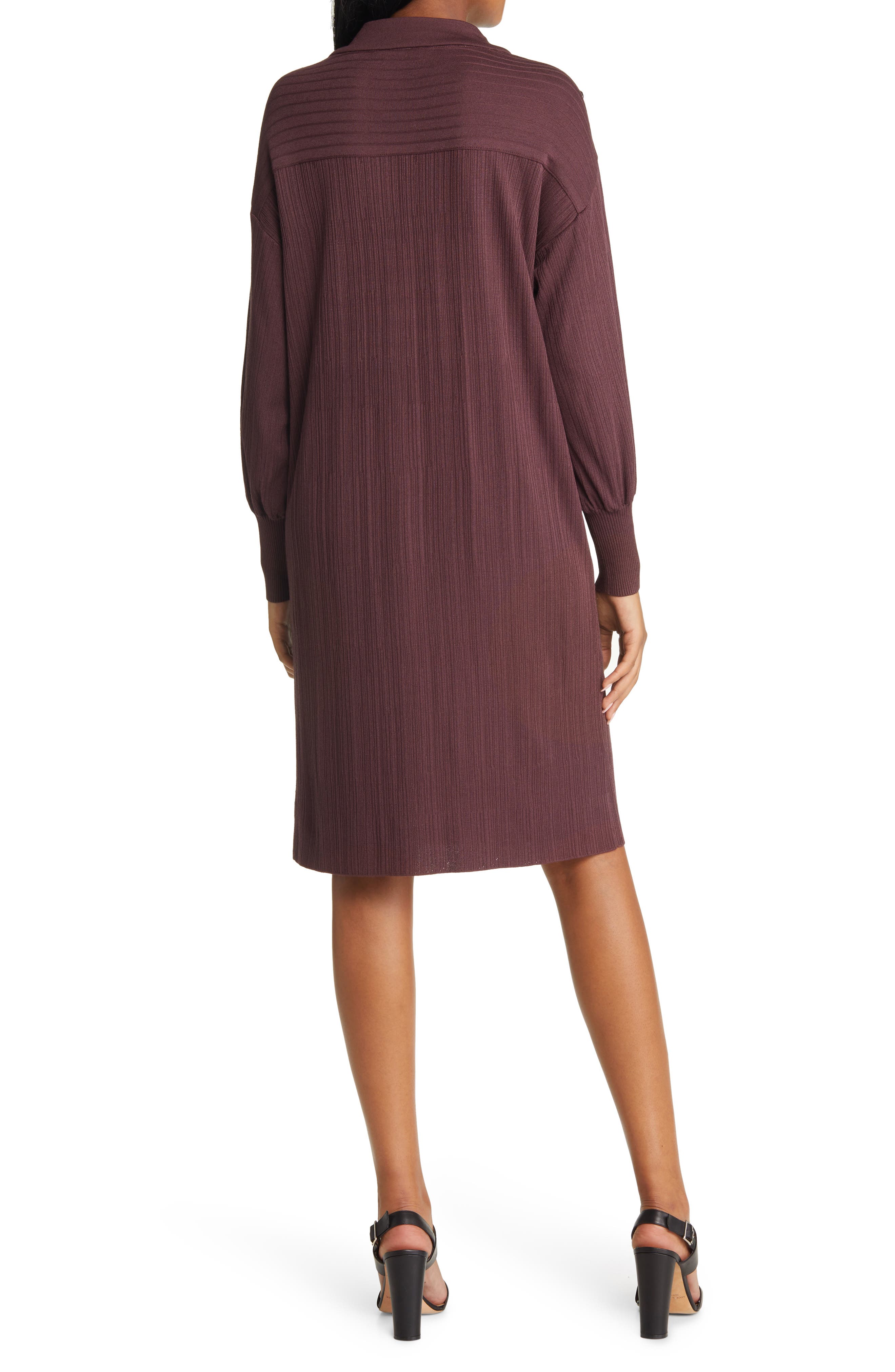Rib Balloon Long Sleeve Knit Dress - image 2