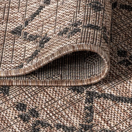 Jonathan Y Ourika Moroccan Geometric Textured Weave Indoor/outdoor Round Area Rug In Natural/black