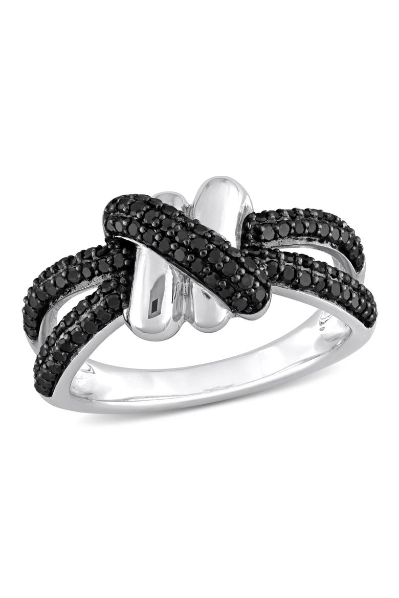 Diamond Crossover Split-Shank Ring 14k, Main, color, Black Diamond