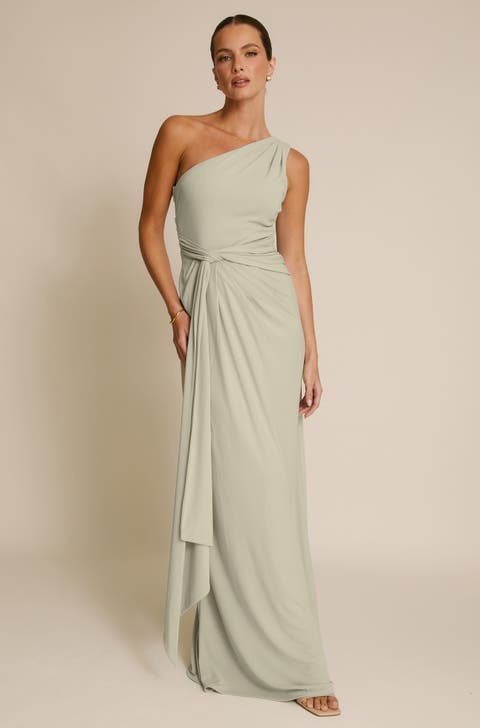 One Shoulder Drape Stretch Bridesmaid