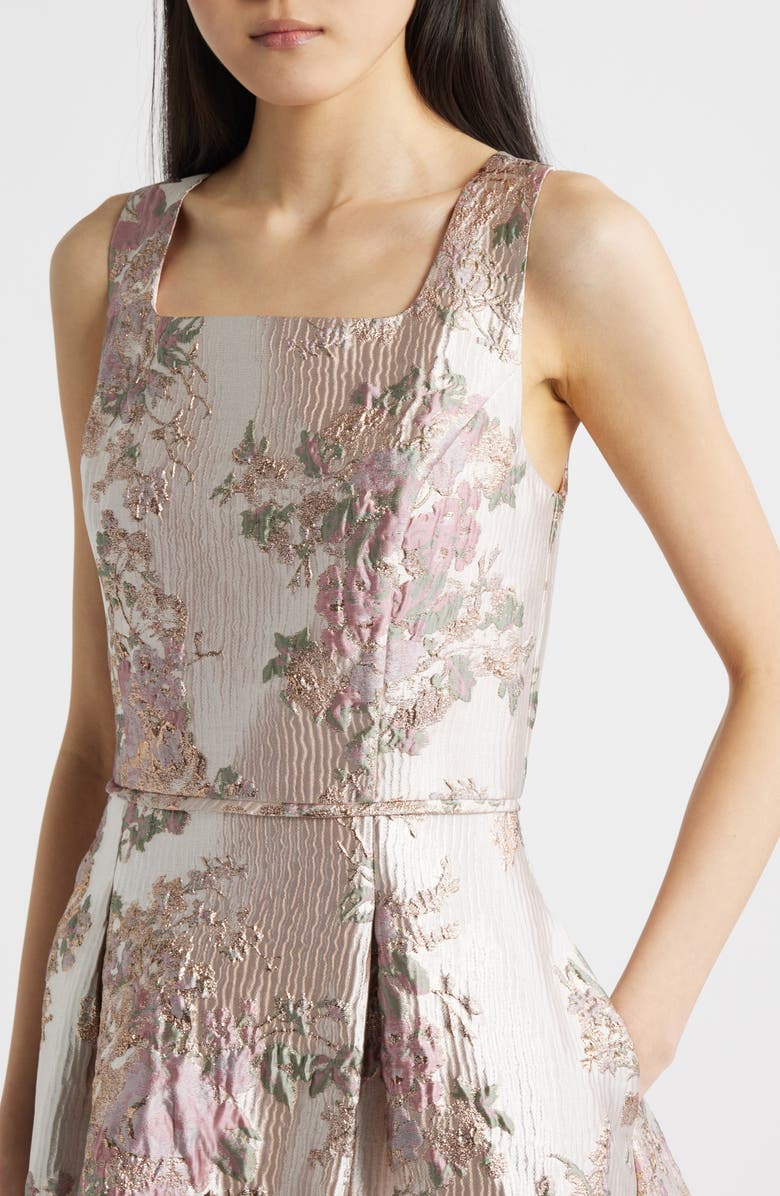 Tahari ASL Metallic Jacquard Midi Cocktail Dress, Alternate, color, Petal