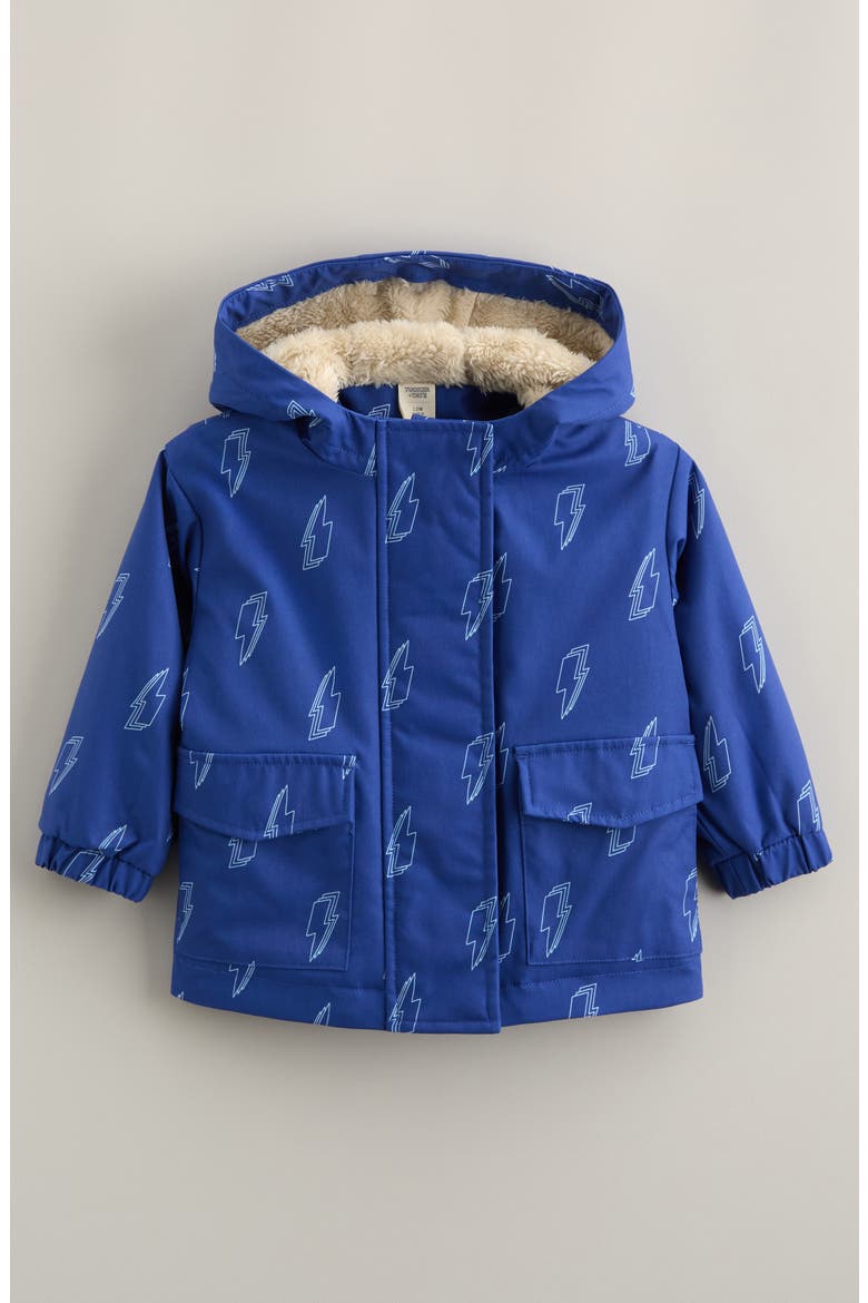 High Pile Fleece Lined Hooded Raincoat, Main, color, BLUE BEAUCOUP BOLTS