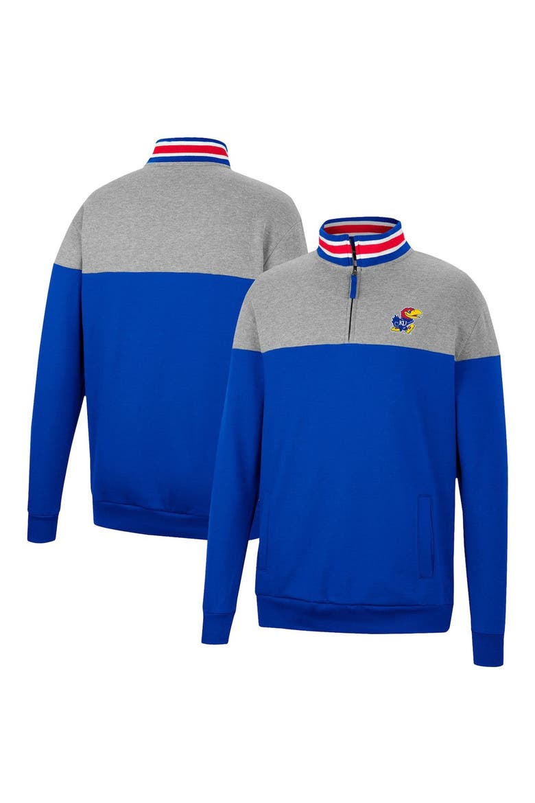 Men's Colosseum Heathered Gray/Royal Kansas Jayhawks Be the Ball Quarter-Zip Top, Main, color, Royal