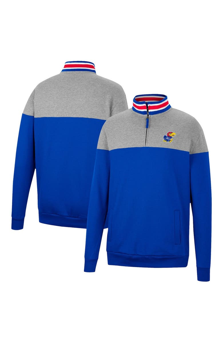 COLOSSEUM Men's Colosseum Heathered Gray/Royal Kansas Jayhawks Be the Ball Quarter-Zip Top, Main, color,