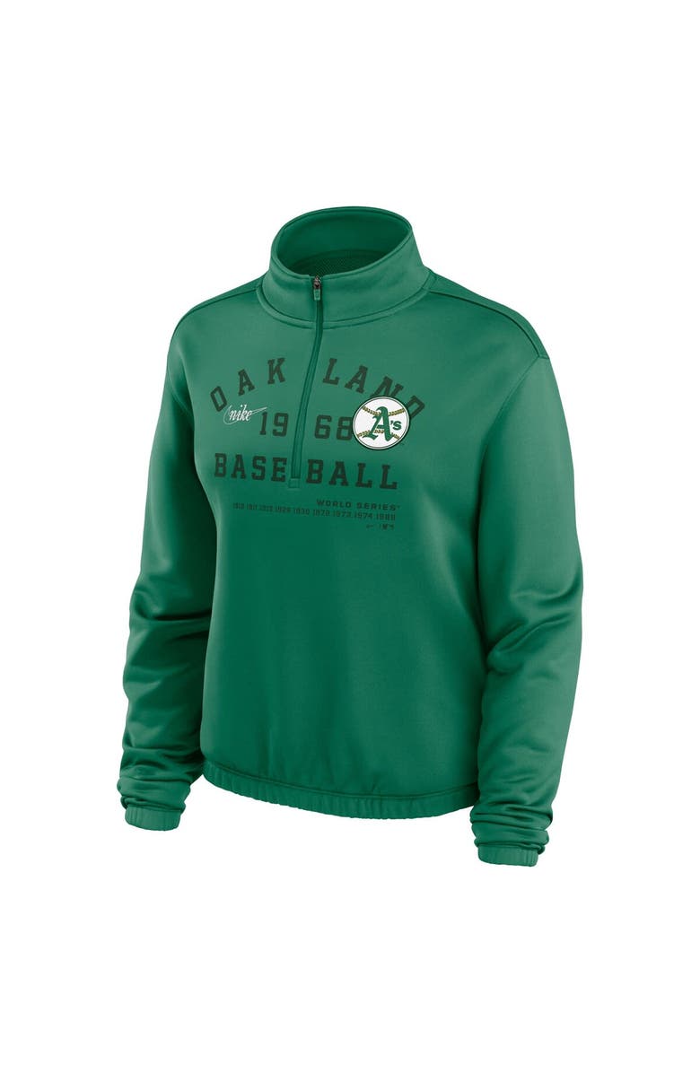 Nike Women's Nike Green Oakland Athletics Rewind Splice Half-Zip Semi-Cropped Bubble Hem Sweatshirt, Alternate, color, Green