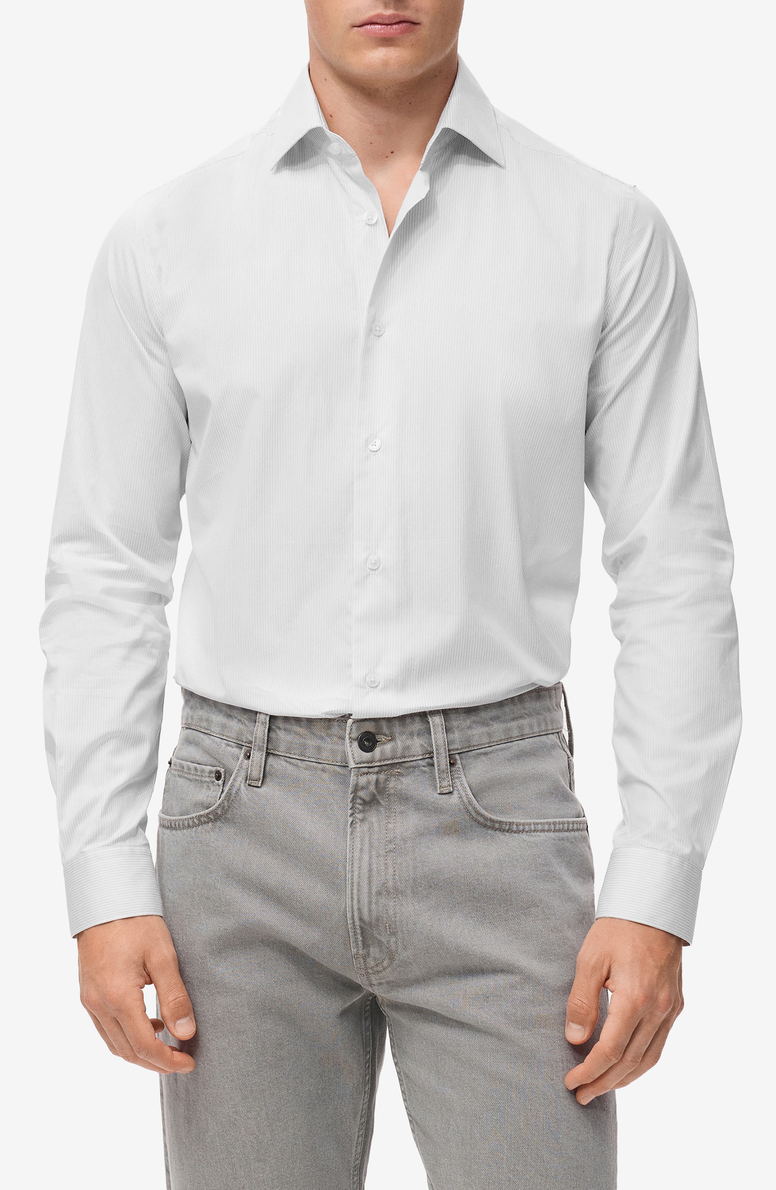 Slim Fit Pinstripe Cotton Button-Up Shirt