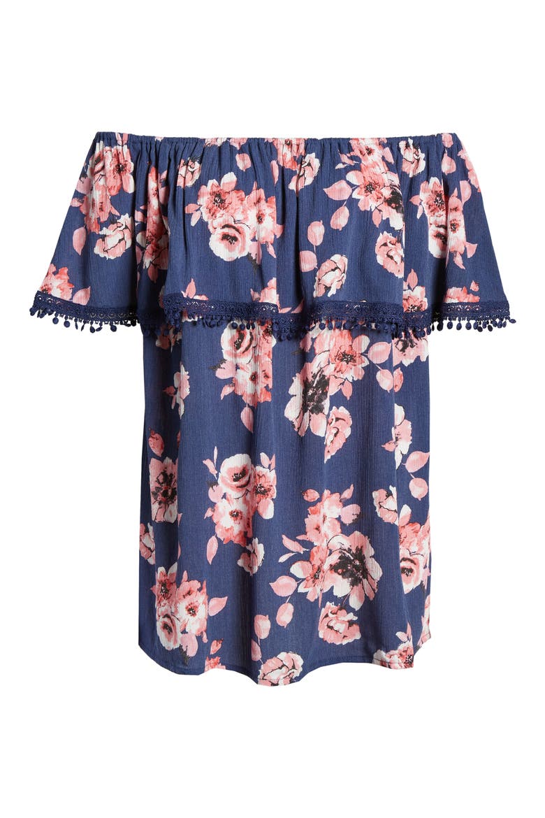Cha Cha Off the Shoulder Maternity Top, Alternate, color, NAVY BLOOMS