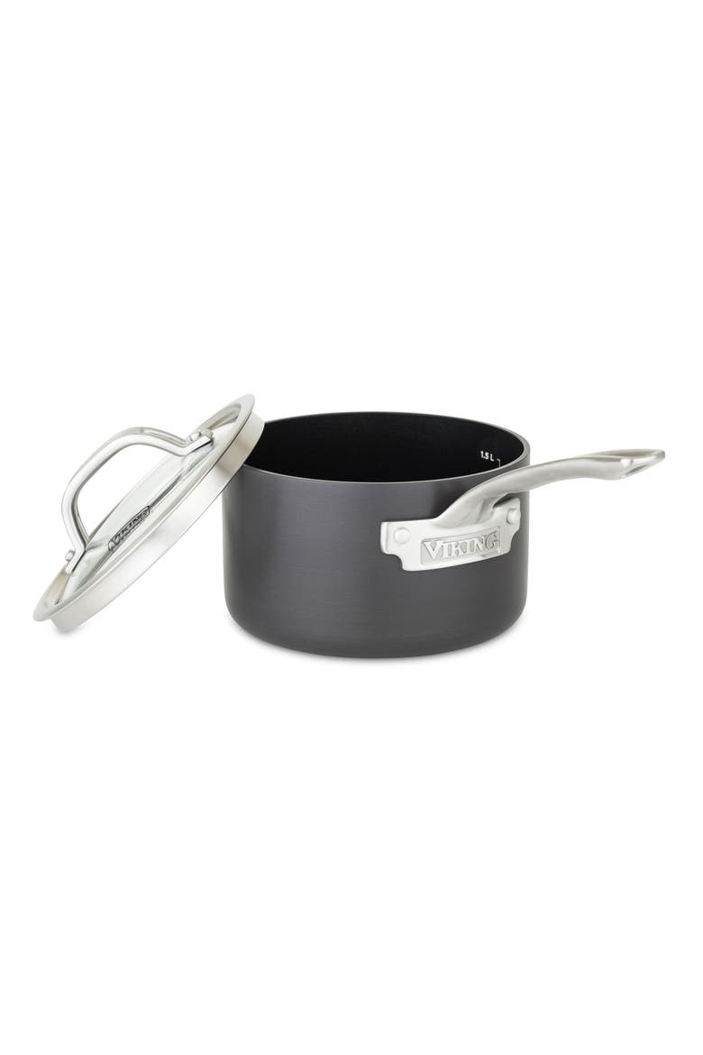 1-Quart Hard Anodized Nonstick Saucier Pan with Lid, Alternate, color, DARK GREY