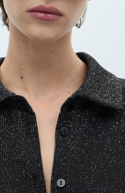 Mango Metallic Knit Button-up Shirt In Grey