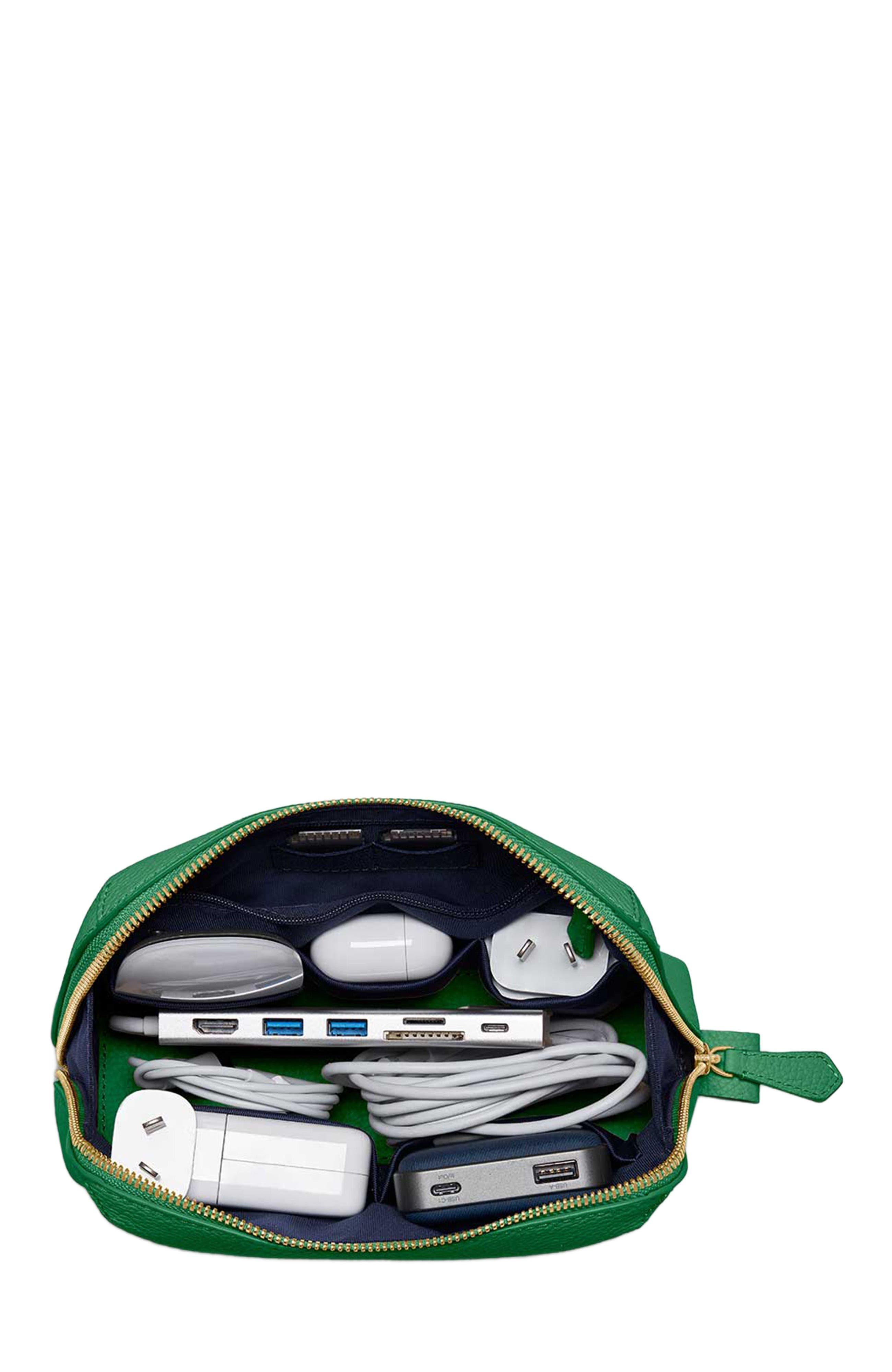 MAISON de SABRÉ Leather Tech Pouch, Alternate, color, Emerald Green