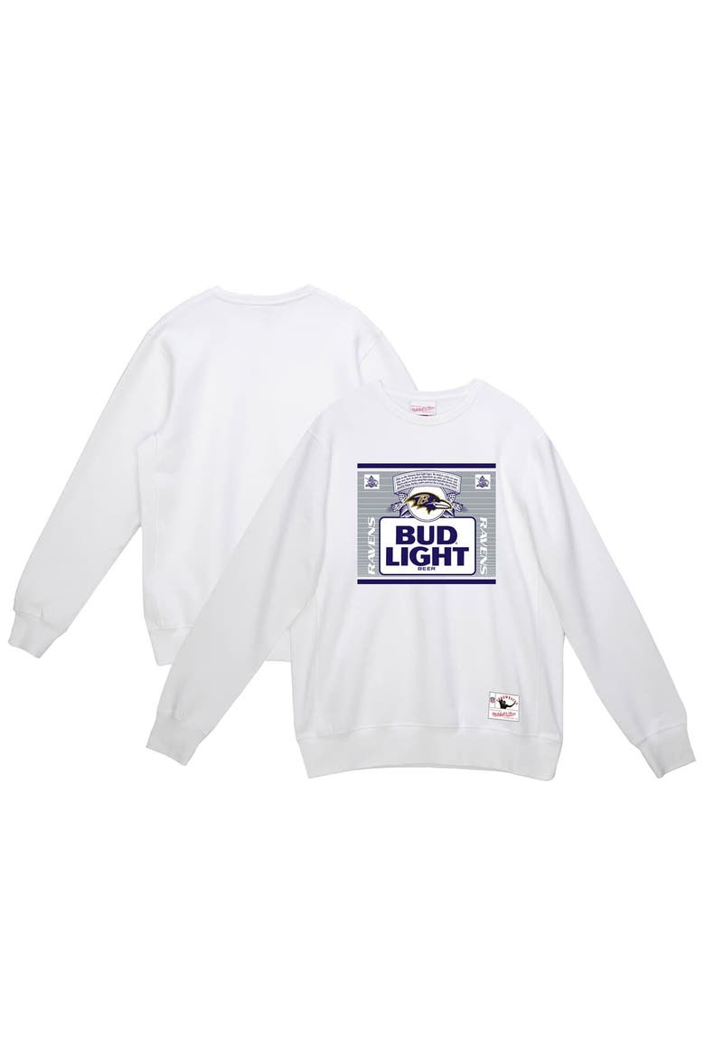 Men's Mitchell & Ness x Bud Light White Baltimore Ravens The Crest Pullover Sweatshirt, Alternate, color, White