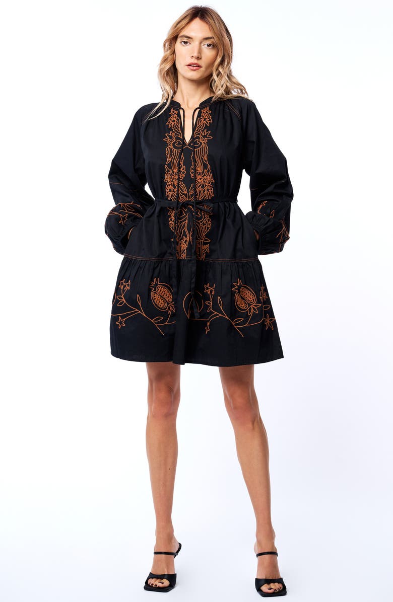 CIEBON Rosetta Embroidered Long Sleeve Cotton Minidress, Alternate, color, 