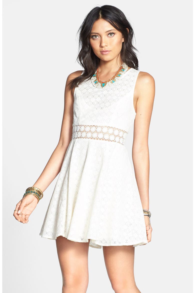 'Daisy' Lace Fit & Flare Dress, Main, color, IVORY