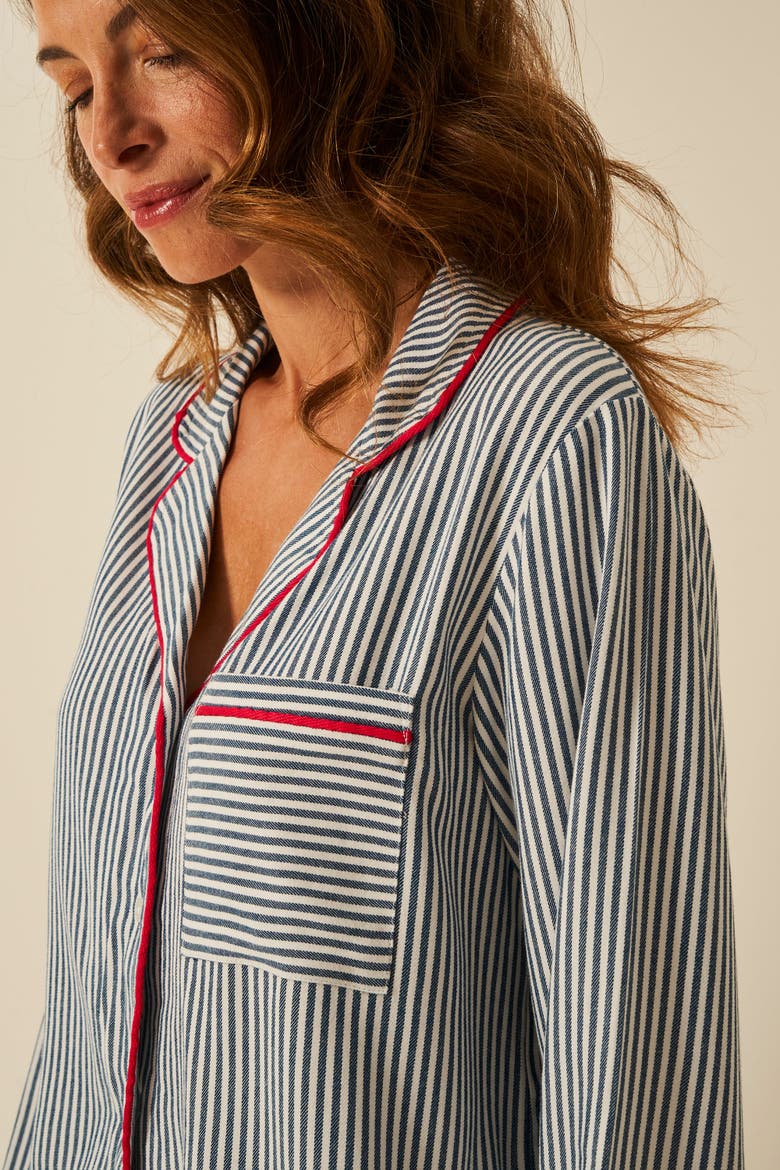 Ecovero Long Sleeve Pyjama Top, Alternate, color, Midnight Stripe