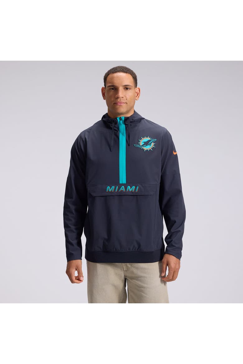 Men's Nike  Navy Miami Dolphins Rivalries Collection Sideline Anorak Half-Zip Jacket, Main, color, Navy
