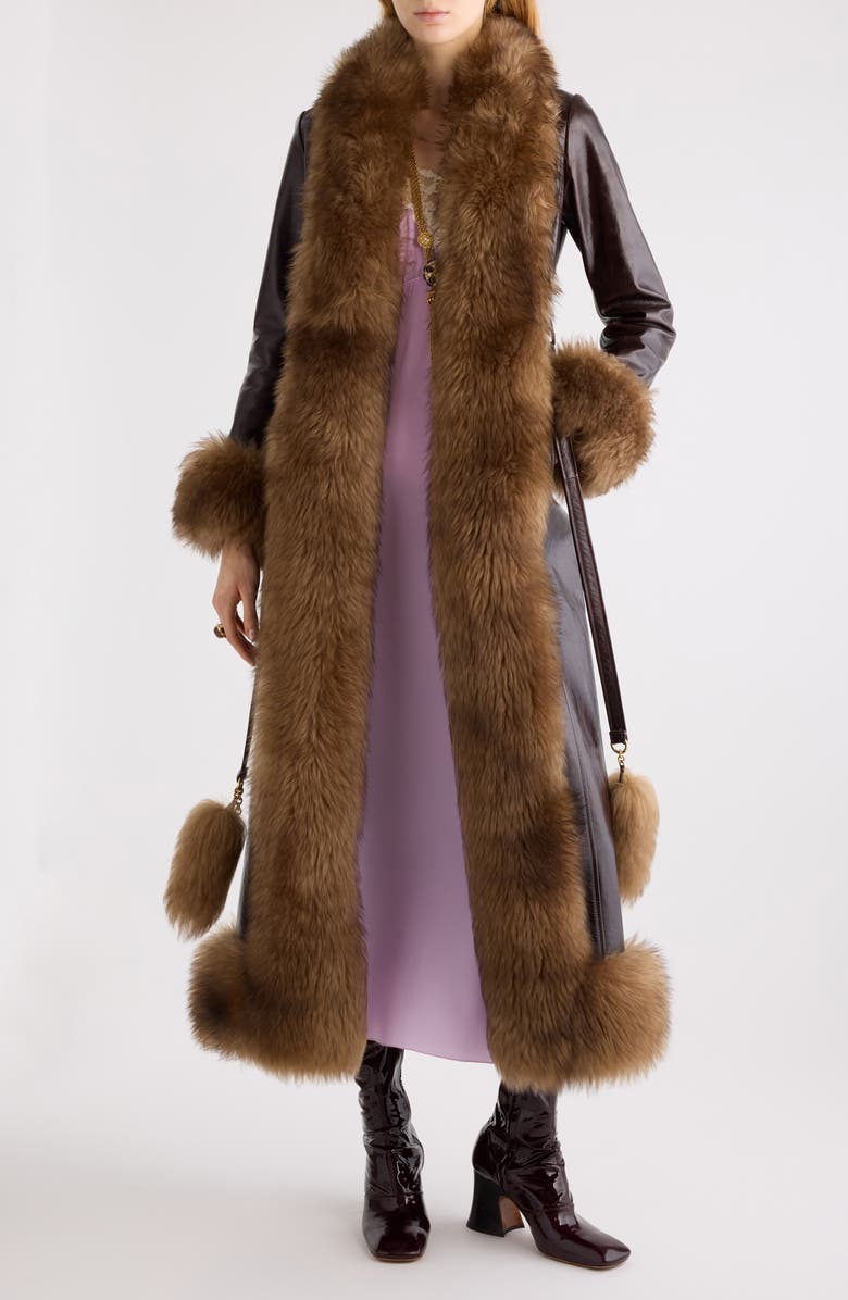 Chloé Leather & Genuine Shearling Long Column Coat, Main, color, 