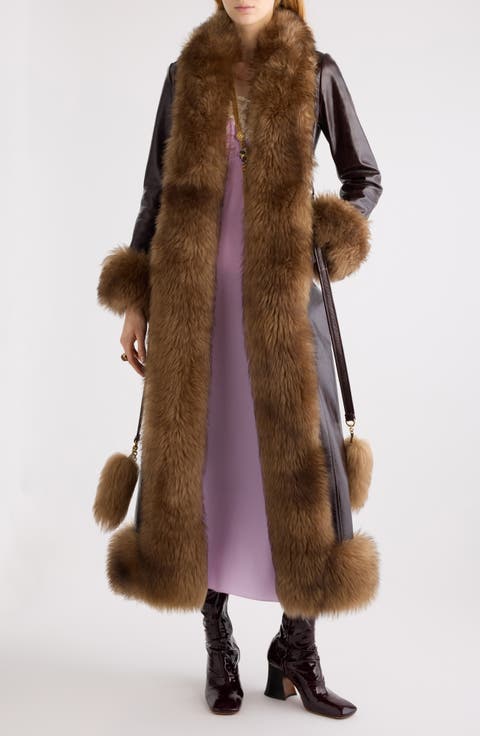 Leather & Genuine Shearling Long Column Coat