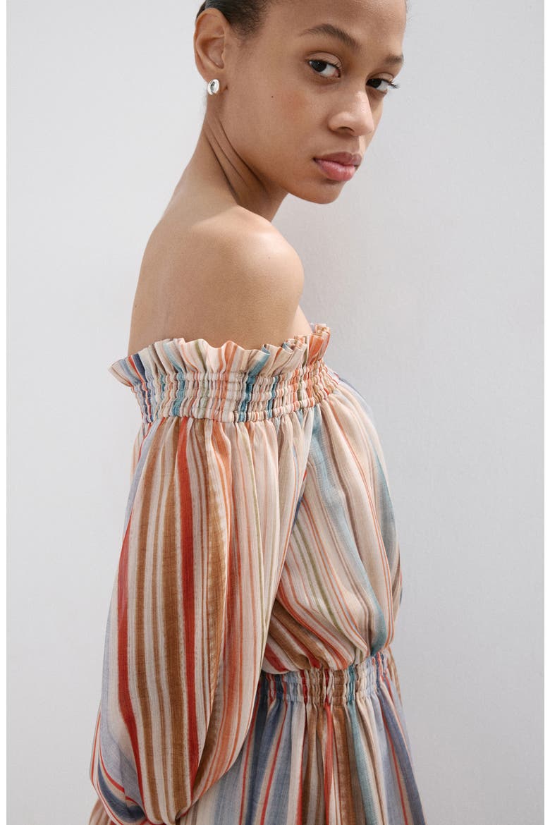 Stripe Long Sleeve Off the Shoulder Maxi Dress, Alternate, color, ECRU
