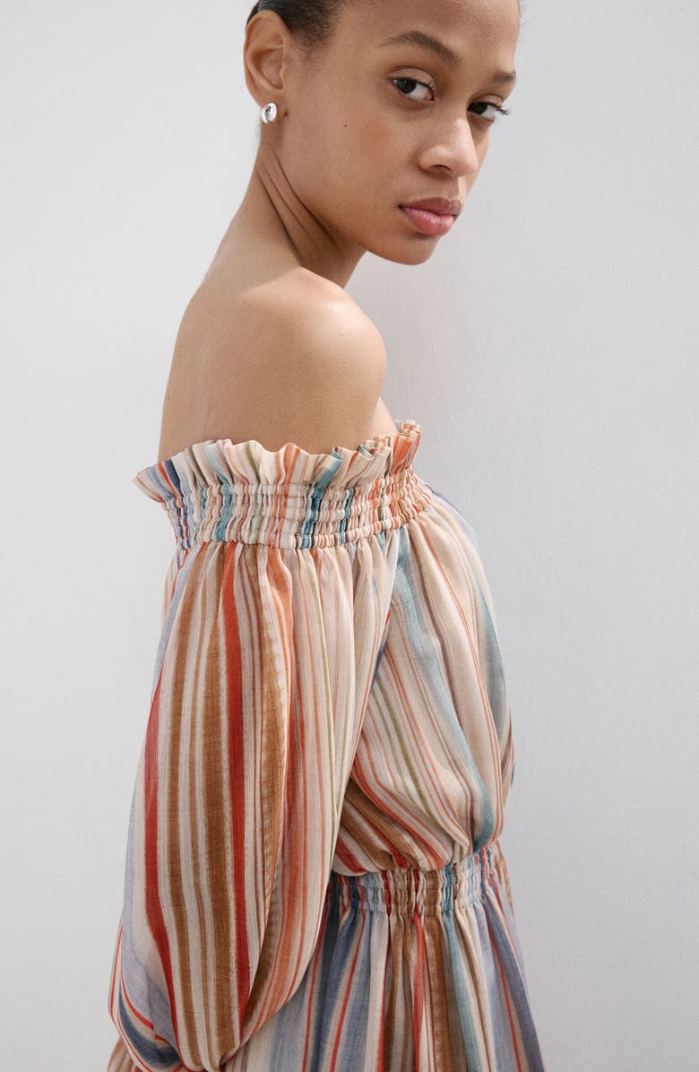 MANGO Stripe Long Sleeve Off the Shoulder Maxi Dress, Alternate, color,