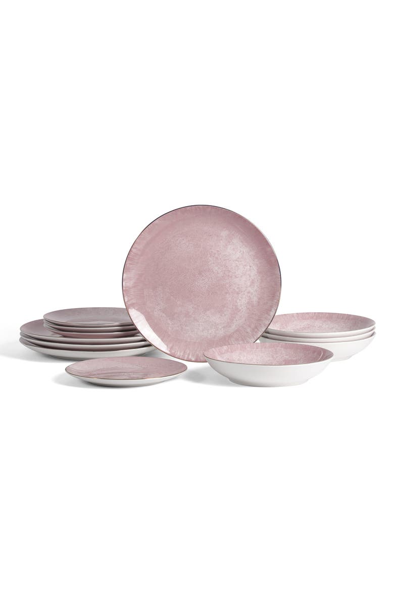 Onyx 12-Piece Dinnerware Set Porcelain, Service for 4, Main, color, Pink and Gold