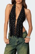 EDIKTED Studded Split Front Open Back Halter Top