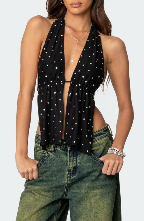 Edikted Studded Split Front Open Back Halter Top In Black