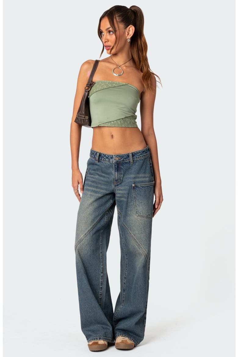 Lace Patchwork Crop Tube Top, Alternate, color, GREEN
