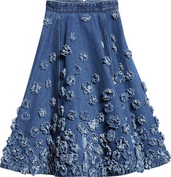 Michael Kors Collection Floral Appliquè Denim Midi Skirt Nordstrom