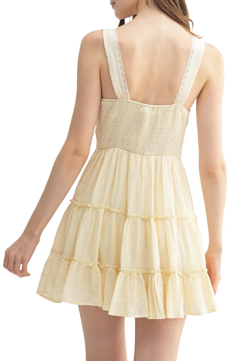 All in Favor Lace Tiered Ruffle Sleeveless Minidress, Alternate, color, Cream