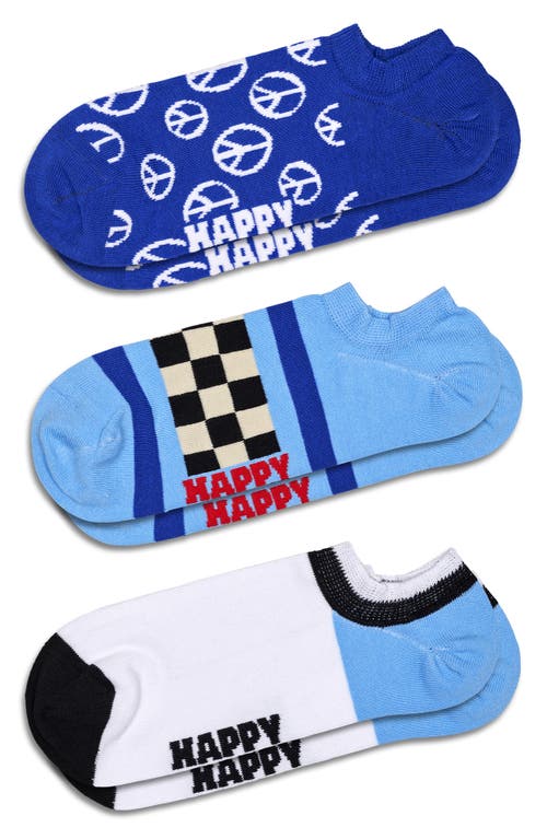 Happy Socks Peace Assorted 3-pack No-show Socks In Blue